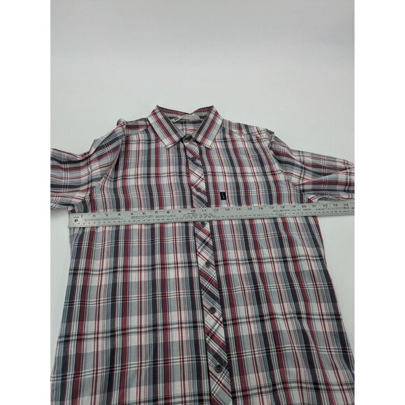 TRAVIS MATHEW Button-Up Men's Size Medium Red‎ Gray White Plaid LS Pocket Shirt - Picture 3 of 10